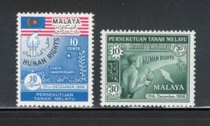 Federation of Malaya 1958 Universal Declaration Human Rights Scott # 89 - 90 MH