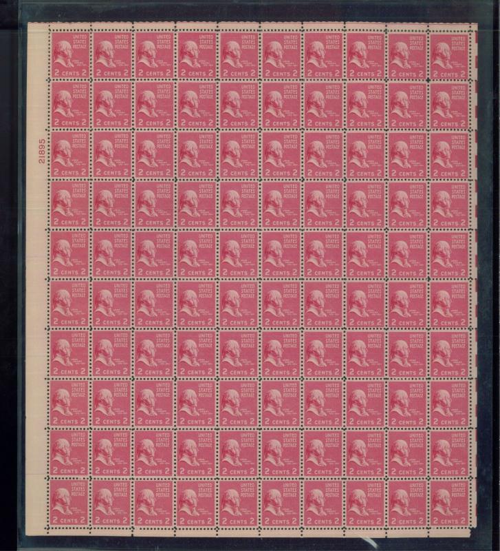 1938 US Stamp #806 Mint Sheet of 100 Presidential Electric Eye Plate No. 21895 