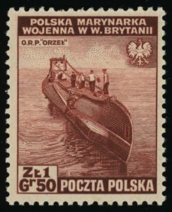 POLAND Sc 3k8 MNH - 1941 1.5z -Exiled Government Issue - Polish Submarine Orzel