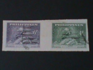 PHILIPPINES-1949-SC#534 a-b 75TH ANNIV: UPU IMPERF PAIR FANCY CANCEL-VF