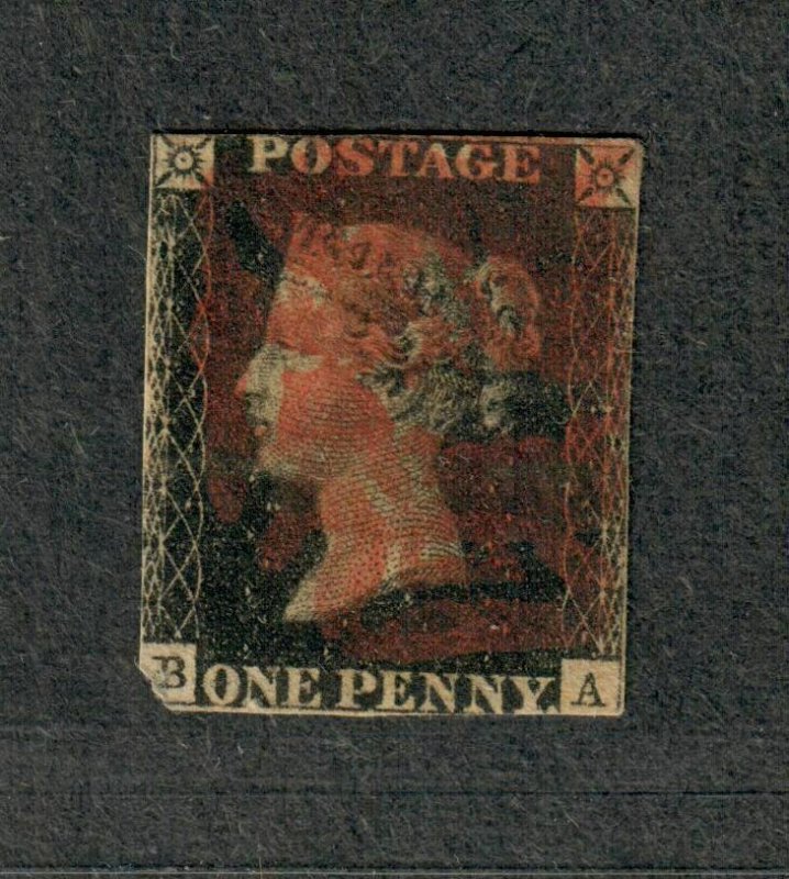 Great Britain Sc#1 Used/A, Penny Black 1st Postage Stamp, Cv. $375