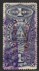 NICARAGUA 1908 15c on 1c Telegraph Stamp Reading Down Hisc. No. 133 Used