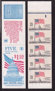 1985 Flag over Capitol Dome 22c Sc BK144 booklet (1 pane 2116a) plate number 1