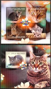 Maldive Islands 2014 Cats Sheet + S/S MNH