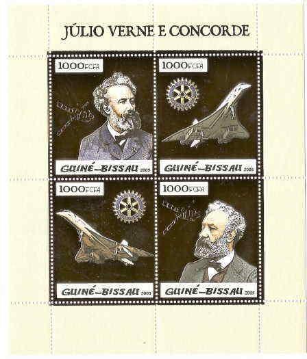 Guinea-Bissau- Concorde & Verne - Sheet of 4 Gold Foil Stamps GB5p08ag