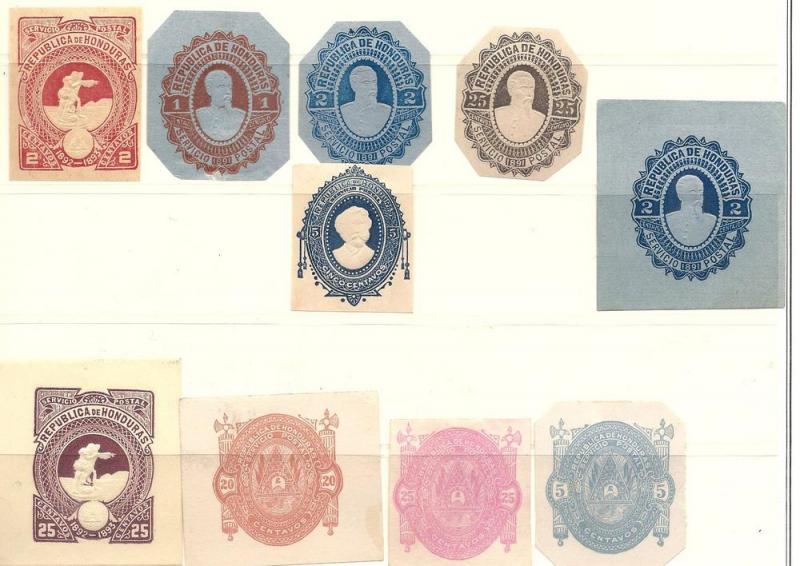 Honduras 10 unused Envelope cuts,  all different