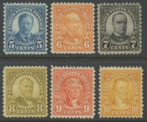 US Sc#637-642 1926-34 5c-10c Rotary Printing Perf 11x10½ F-VF OG Mint Many LH