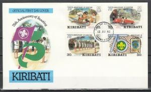 Kiribati, Scott cat. 410-413. Scout Anniversary issue. First day cover. ^