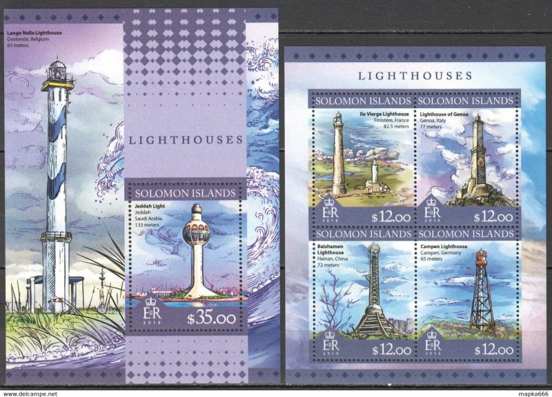 2016 Solomon Islands Lighthouses Architecture #3776-80 1+1 ** Ls556