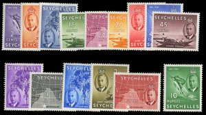 Seychelles #157-171 Cat$87.75, 1952 George VI, complete set, hinged