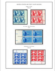 COLOR PRINTED USA AIRMAIL PLATE BLOCKS 1918-2012 STAMP ALBUM PAGES (50 il pages)