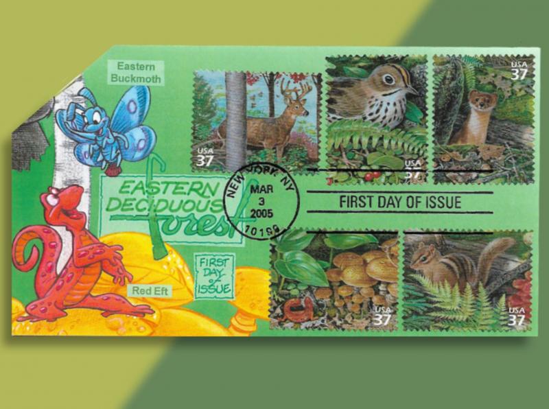 Weasels and Turkeys and Bears! Oh My! All 10 Deciduous Forest Critters on 2 FDCs