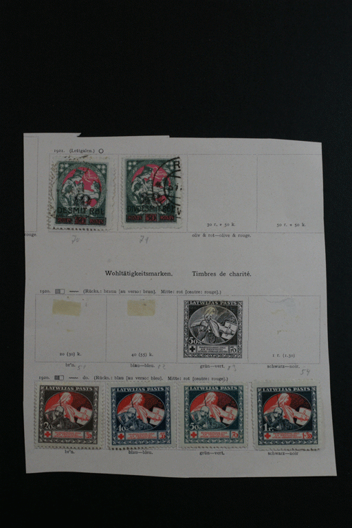 56 Latvian Stamps Assortment on Album Page Pieces