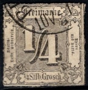 1865 German States Thurn & Taxis Scott #- 21 1/4 Groschen Rouletted (Forgery)