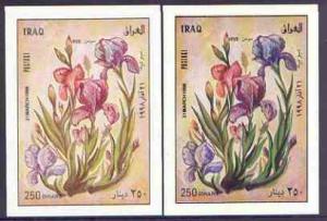 Iraq 1998 Flowers imperf m/sheet (Iris) with dry print of...