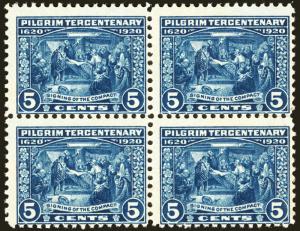 #550 5c Deep Blue 1920 Pilgrim Block of 4 MNH CV $375