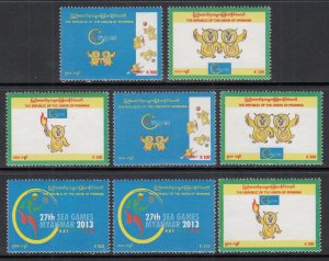 Burma 394a-394h Singles MNH VF