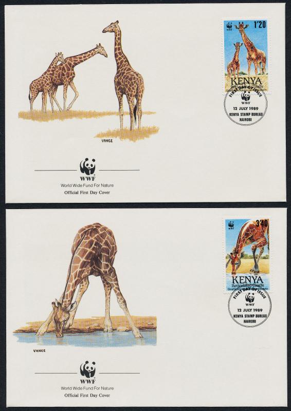 Kenya 491-4 on FDC's - WWF, Giraffes