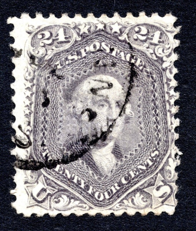 US 1868 24¢ Washington Stamp F Grill #99 with CERT Used CV $1,500