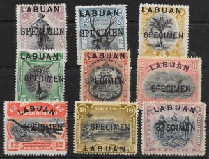 LABUAN SG62s/74s 1894 DEFINITIVE SET OF 9 OVPT SPECIMEN MTD MINT