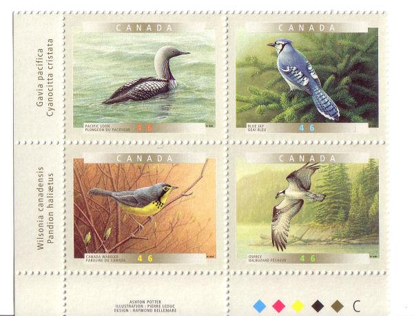 Canada #1839-1842 Birds - Plate Block LL (Blue Jay, Osprey, Warbler, Loon) MNH