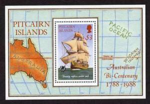 Pitcairn Islands 297 MNH Ship, Bounty, Map