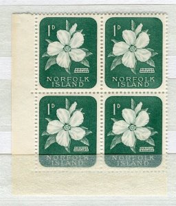 NORFOLK ISLAND; 1960 QEII Flowers Pictorial issue MINT MNH BLOCK of 4, 1d.