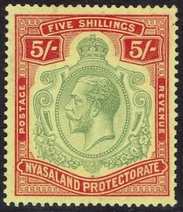 NYASALAND 1921 KGV 5/- WMK MULTI SCRIPT CA