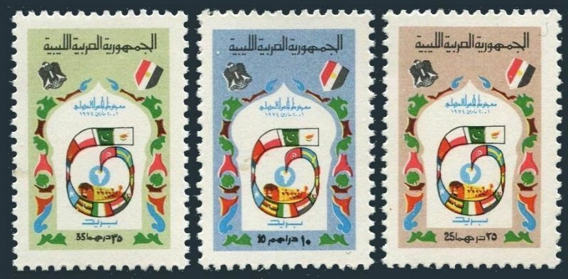Libya 534-536, MNH. Michel 450-452. Tripoli Fair, 1974. Emblem, Flags