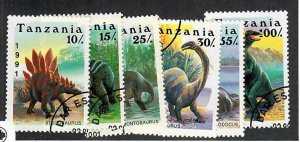 Tanzania; Scott 759-764;  1991;  Precanceled; NH; Dinosaurs