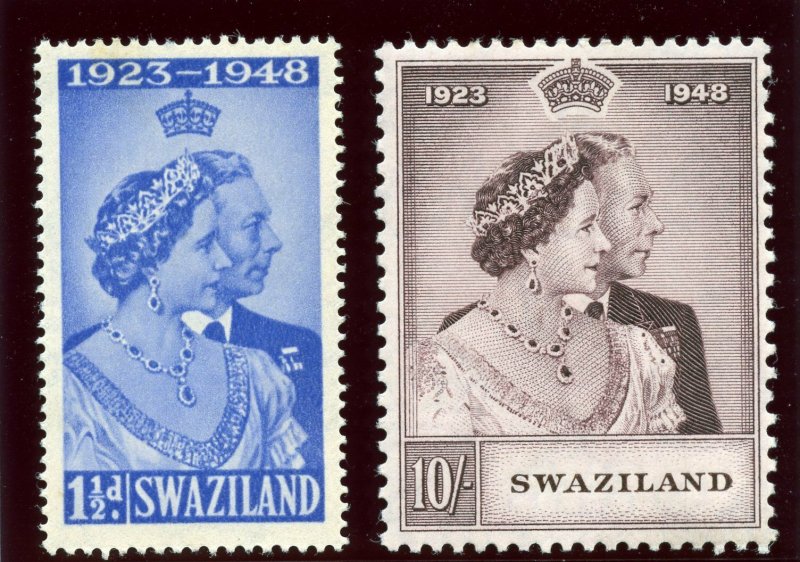 Swaziland 1948 KGVI Silver Wedding set complete MLH. SG 46-47. Sc 48-49.