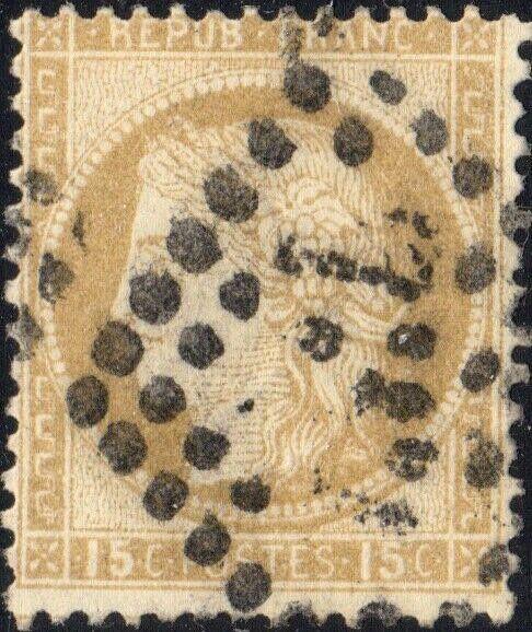 FRANCE - Yv.55 15c bistre (gros chiffres) obl. GC 732 (Carcassonne)