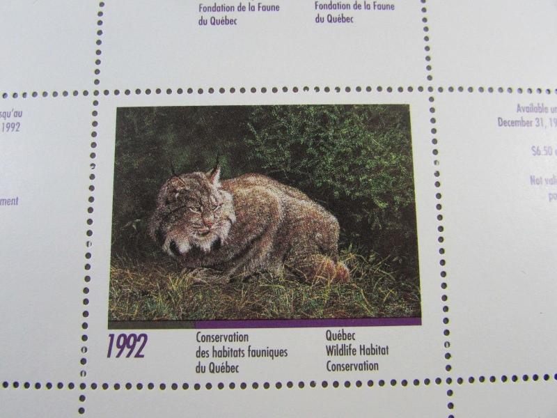 Canada Quebec Habitat Conservation folder with Lynx $6.50 stamp pane QW5 