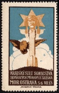 1913 Czechoslovakia Poster Stamp North Moravia Silesia Regional Falcon Festival