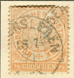 GERMANY; NORTHERN STATES 1869 early classic rouletted used 1/2g. value