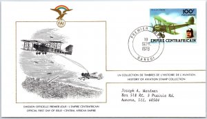 HISTORY OF AVIATION TOPICAL FIRST DAY COVER SERIES 1978 CENTRAL AFRICAN REP 100F