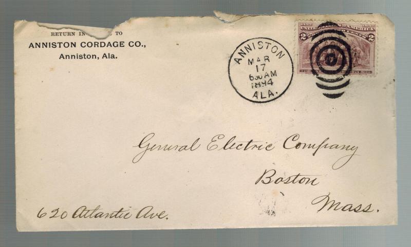 1894 Anniston Alabama Commercial Cover to General Electric Boston MA USA