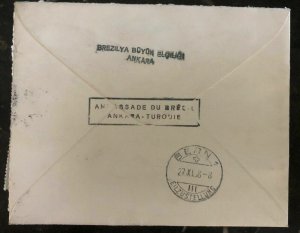 1958 Ankara Turkey Brazilian Embassy Cover To Bank Union Been Switzerland