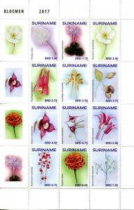 Suriname 2017 MNH Flowers 12v Block Bloemen Plants Nature Stamps