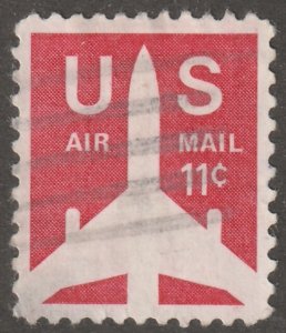 USA, stamp, Scott#C78,  used, hinged,  11 cents, red, plane