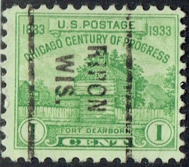 1933 1c Century of Progress with precancel f/ RIPON WI (728-712) DN-SCARCE!