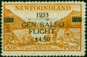 Newfoundland 1933 Air Balbo $4.50 on 75c Yellow-Brown SG235 Fine MNH