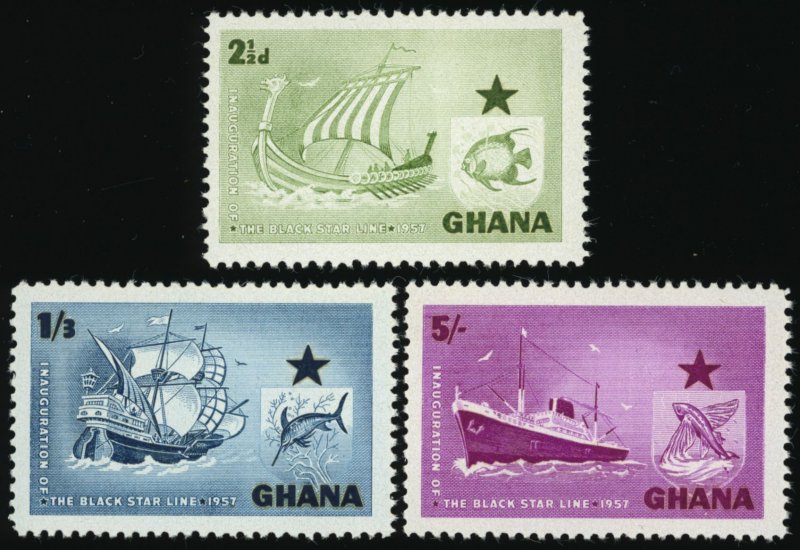 GHANA Sc 14-16 VF/MNH - 1957 - Black Star Ships & Fish