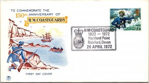 England 1972 FDC - HM Cost Guard Hartland Pt Bidefort, Devon - F72164