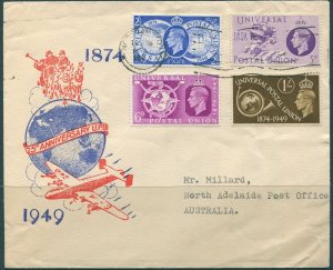 Great Britain 1949 SG499-502 UPU KGVI set on FDC