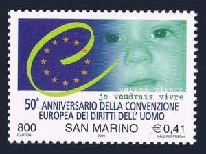 San Marino 1484, MNH. European Convention of Human Rights, 50th Ann. 2000.