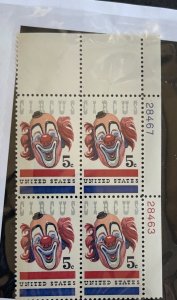 US 1966 Circus Clown #1309 plt blk of 4 mint