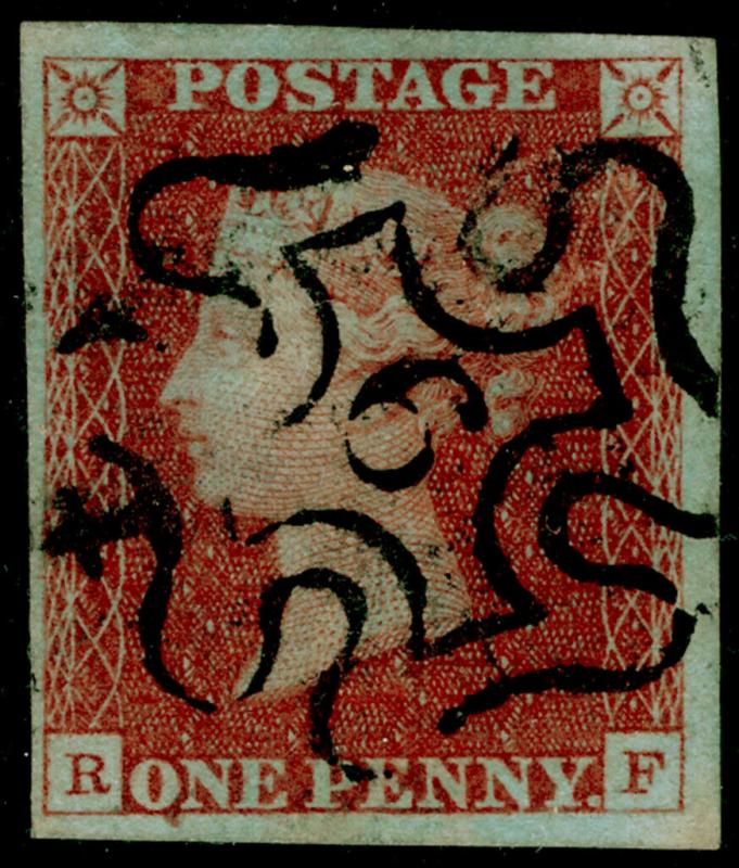 SG8, 1d red-brown, FINE USED. Cat £180. BLACK MX WITH NUMBER 9. 4 MARGINS. RF