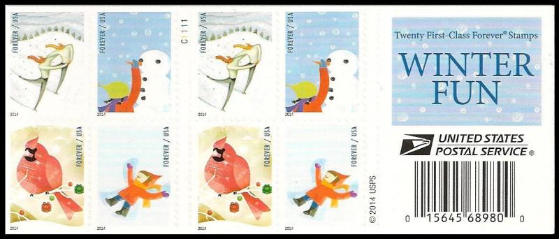 US 4940b Holiday Winter Fun forever booklet (20 stamps) MNH 2014