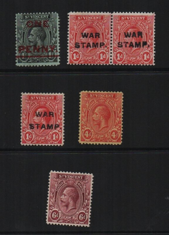 St Vincent 1915-23 selection of 6 un & mounted mint definitives